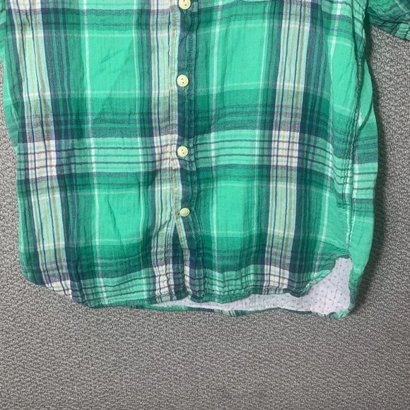 True Grit Mens Shirt Large Blue Green Plaid Button Up Short Sleeve Pocket Skater